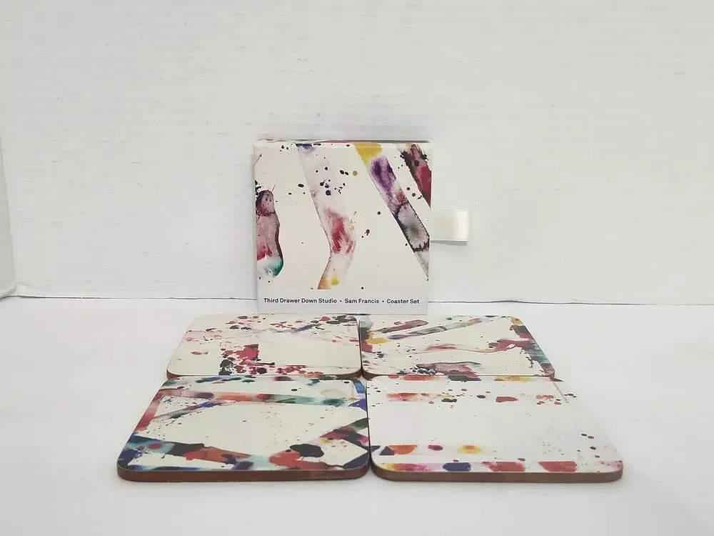 2015 Third Drawer Down Sam Francis Abstract Art Corkboard Coaster Set of 4 Boxed